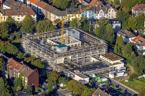 Aerial view, construction site and expansion of the Rheumatism Centre Ruhr Area in the St.