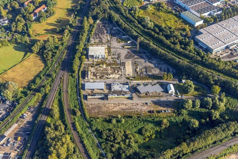 Aerial view, construction site Rottstraße at the motorway junction Herne in the district