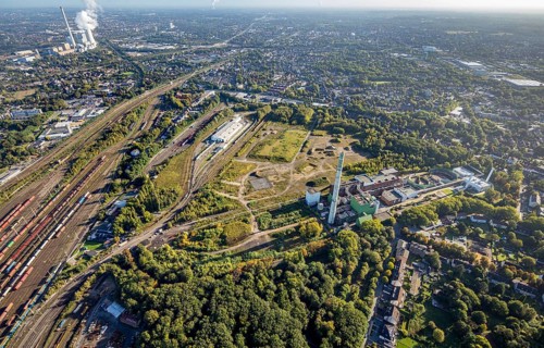 Aerial view, Herne freight yard with fallow land of the former General Blumenthal mine with Stadler