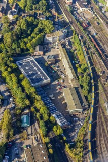 Aerial view, former Heitkamp-Villa construction site and new building for flats at Heitkampsfeld