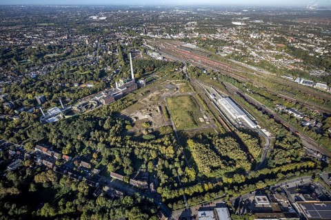 Aerial view, Herne freight yard with fallow land of the former General Blumenthal mine with Stadler