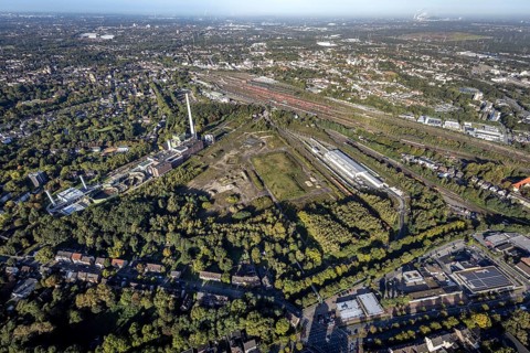 Aerial view, Herne freight yard with fallow land of the former General Blumenthal mine with Stadler