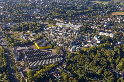 Aerial view, Evonik Industries AG and ENEXIO Deutschland and Poco Abhollager in the district Eickel