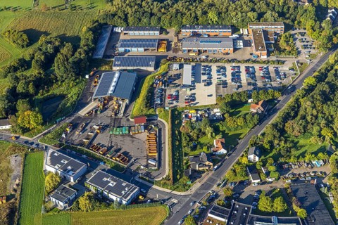 Aerial view, recycling centre Herne in the district Holsterhausen in Herne, Ruhr area, North