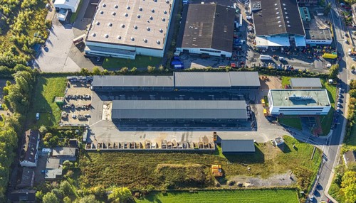 Aerial view, new building central depot at the Meesmannstraße in the district Holsterhausen in