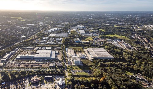 Aerial view, commercial area Koniner Straße in the district Holsterhausen in Herne, Ruhr area,