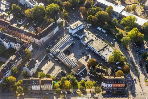 Aerial view, Reifen Stiebling company premises in the district Herne-Mitte in Herne, Ruhr area,