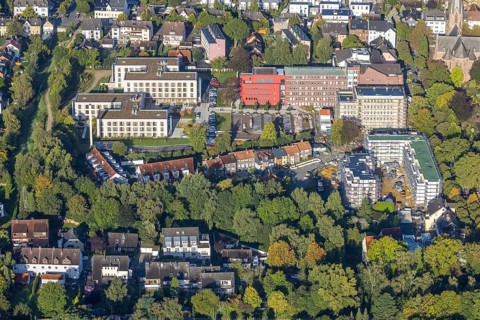 Aerial view, Widumer Höfe construction site at the Campus St. Elisabeth Group with eight