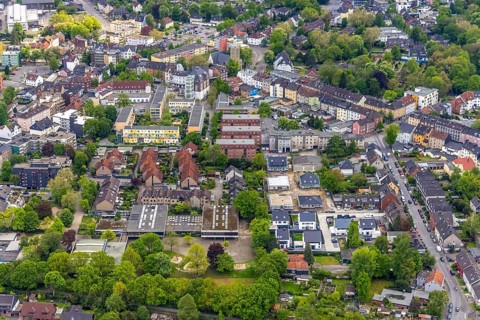 Aerial view, HülsmannSiedlung im Sud- und Treberviertel, construction site and new residential