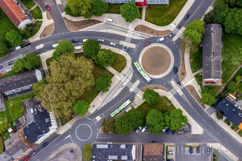 Aerial view, new roundabout Dorneburger Straße, Bielefelder Straße, Königstraße, Schule an der