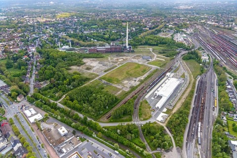 Aerial view, construction site of new Stadler Rail Vehicles branch, former General Blumenthal mine