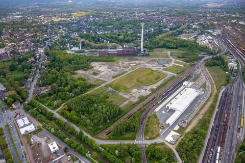 Aerial view, construction site of new Stadler Rail Vehicles branch, former General Blumenthal mine