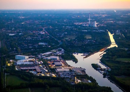 Aerial view, Herner Meer, Rhine-Herne Canal, Friedrich der Große industrial estate, Herne-East