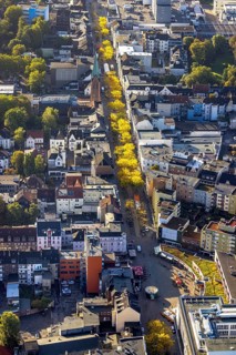 Aerial view, pedestrian zone Bahnhofstraße in autumn colours with the city gallery at Robert