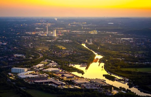 Aerial view, Herner Meer, Rhine-Herne Canal, Friedrich der Große industrial estate, Herne-East