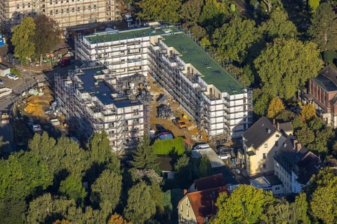 Aerial view, Widumer Höfe construction site at the Campus St. Elisabeth Group with eight
