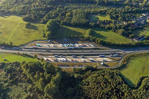 Aerial view, Lusebrink rest area and Holthauser Bruch rest area on the A42 motorway in the