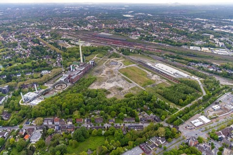 Aerial view, construction site of new Stadler Rail Vehicles branch, former General Blumenthal mine