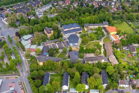 Aerial photo, Hiberniaschule Herne, Waldorfpädagogik Ruhr Area e.V., Wanne-Süd, Herne, Ruhr area,