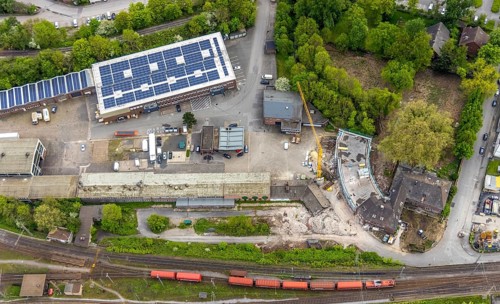 Aerial photo, former Heitkamp villa, construction site and new building for flats on