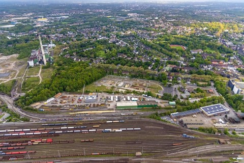 Aerial photo, Eiffage Rail branch of Eiffage Infra-Bau SE, Wanne-Süd, Herne, Ruhr area, North