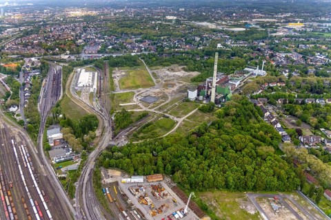 Aerial view, construction site of new Stadler Rail Vehicles branch, former General Blumenthal mine