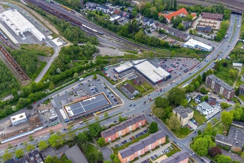Aerial view, commercial area Dorstener Straße, local supply centre, Wanne-Süd, Herne, Ruhr area,