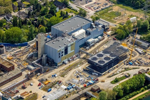 Aerial view, STEAG combined heat and power plant Herne, construction site new gas and steam power