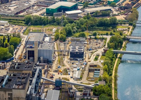 Aerial view, STEAG combined heat and power plant Herne, construction site new gas and steam power