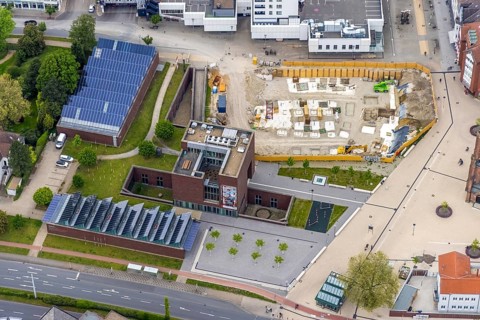 Aerial photograph, new Europagarten building at Europaplatz, LWL Museum of Archaeology,