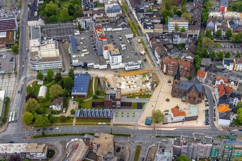 Aerial view, new construction Europagarten building at Europaplatz, LWL Museum of Archaeology,