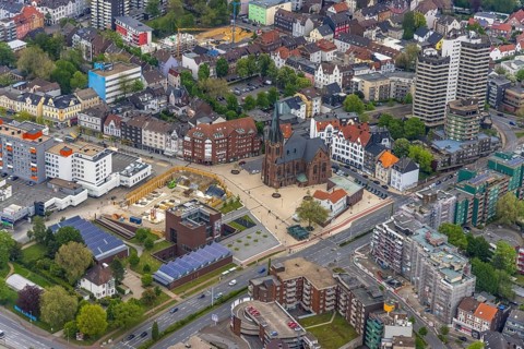 Aerial view, new construction Europagarten building at Europaplatz, LWL Museum of Archaeology,