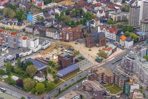 Aerial view, new construction Europagarten building at Europaplatz, LWL Museum of Archaeology,