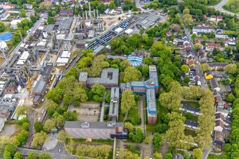 Aerial view, Quartier Shamrockpark of the former RAG AG, Shamrockring, Herne-Mitte, Herne, Ruhr