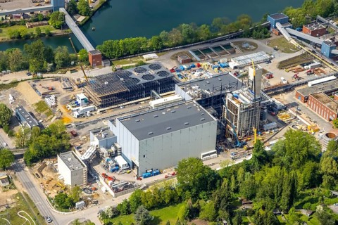 Aerial view, STEAG combined heat and power plant Herne, construction site new gas and steam power