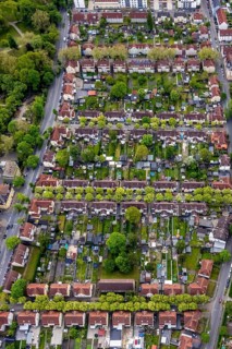 Aerial view, housing estate Hammerschmidtstrasse, Emscherstrasse, Wanne, Herne, Ruhr area, North