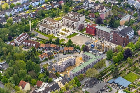 Aerial view, construction site campus of the St. Elisabeth Group, Widumer Höfe retirement homes,