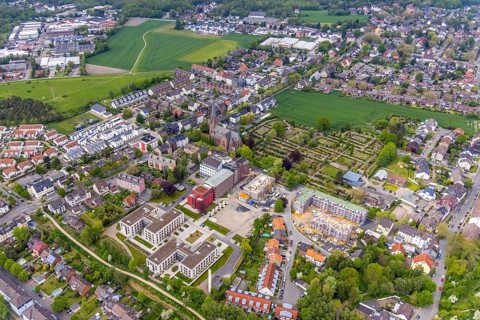Aerial view, construction site campus of the St. Elisabeth Group, Widumer Höfe retirement homes,