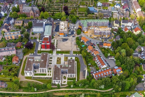 Aerial view, construction site campus of the St. Elisabeth Group, Widumer Höfe retirement homes,