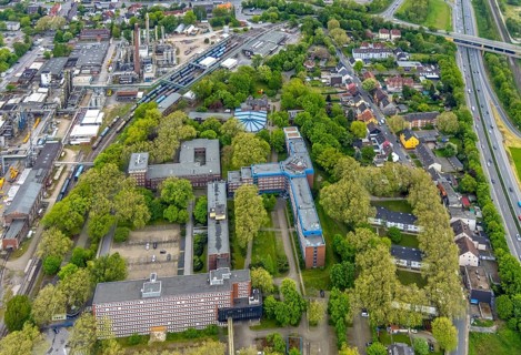 Aerial view, Quartier Shamrockpark of the former RAG AG, Shamrockring, Herne-Mitte, Herne, Ruhr