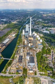 Aerial view, STEAG combined heat and power plant Herne, construction site new gas and steam power