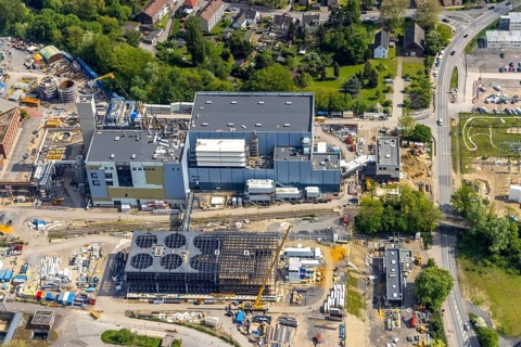 Aerial view, STEAG combined heat and power plant Herne, construction site new gas and steam power