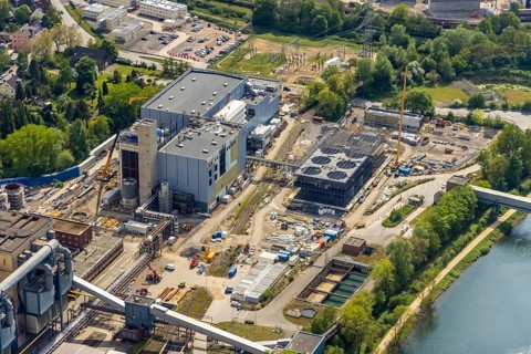Aerial view, STEAG combined heat and power plant Herne, construction site new gas and steam power