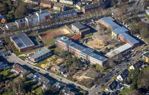 Aerial photo, Kolibri-Schule, Jean-Vogel-Straße, Hölkeskampring, Herne-Süd, Herne, Ruhr area, North