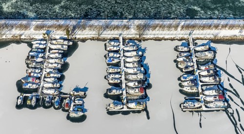 Aerial view, Herner Meer, marina, Rhine-Herne-Canal, Horsthausen, Herne, Ruhr area, North