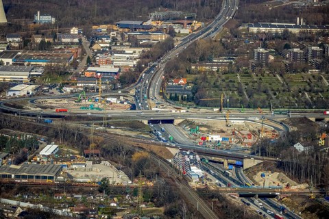 Aerial view, Herne motorway junction with new Baukau tunnel from the A43 to the A42, Baukau-West,
