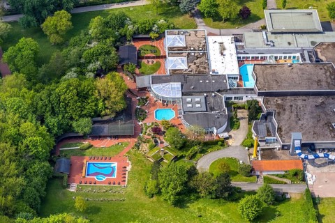 Aerial view, LAGO Die Therme im Revierpark Gysenberg, Börnig, Herne, Ruhr area, North