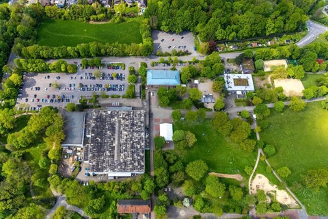 Aerial view, Hannibal Arena Herne, Am Revierpark, Herne ice rink, Börnig, Herne, Ruhr area, North