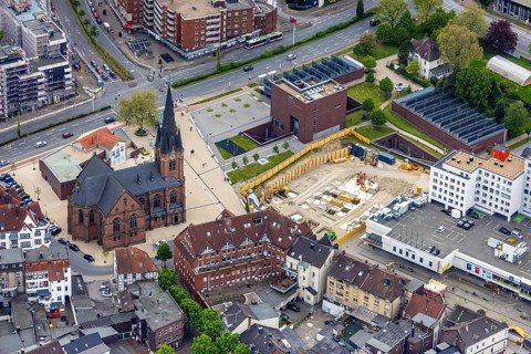 Aerial photograph, new construction Europagarten building at Europaplatz, LWL Museum of