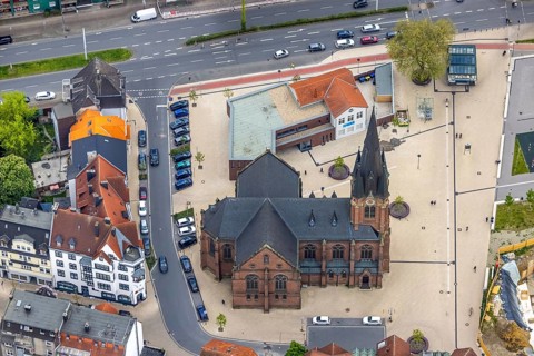 Aerial view, Kreuzkirche am Europaplatz, Herne-Mitte, Herne, Ruhr area, North Rhine-Westphalia,